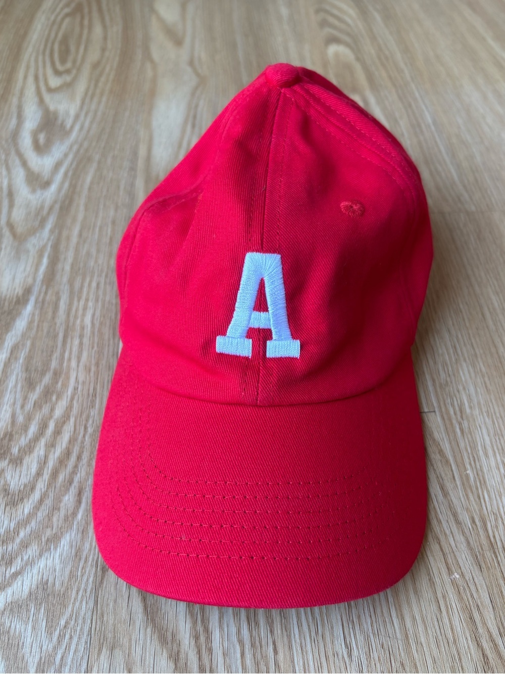Red Baseball Cap with White 'A' Embroidery